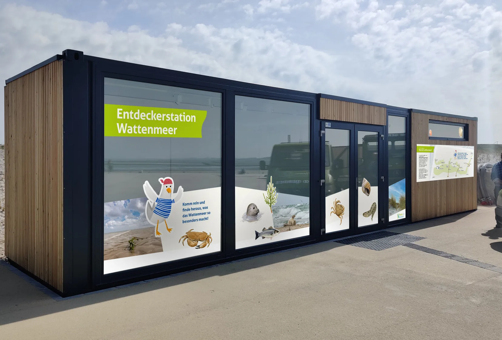 Mobiler Ausstellungscontainer „Entdeckerstation Wattenmeer“ in Norden-Norddeich